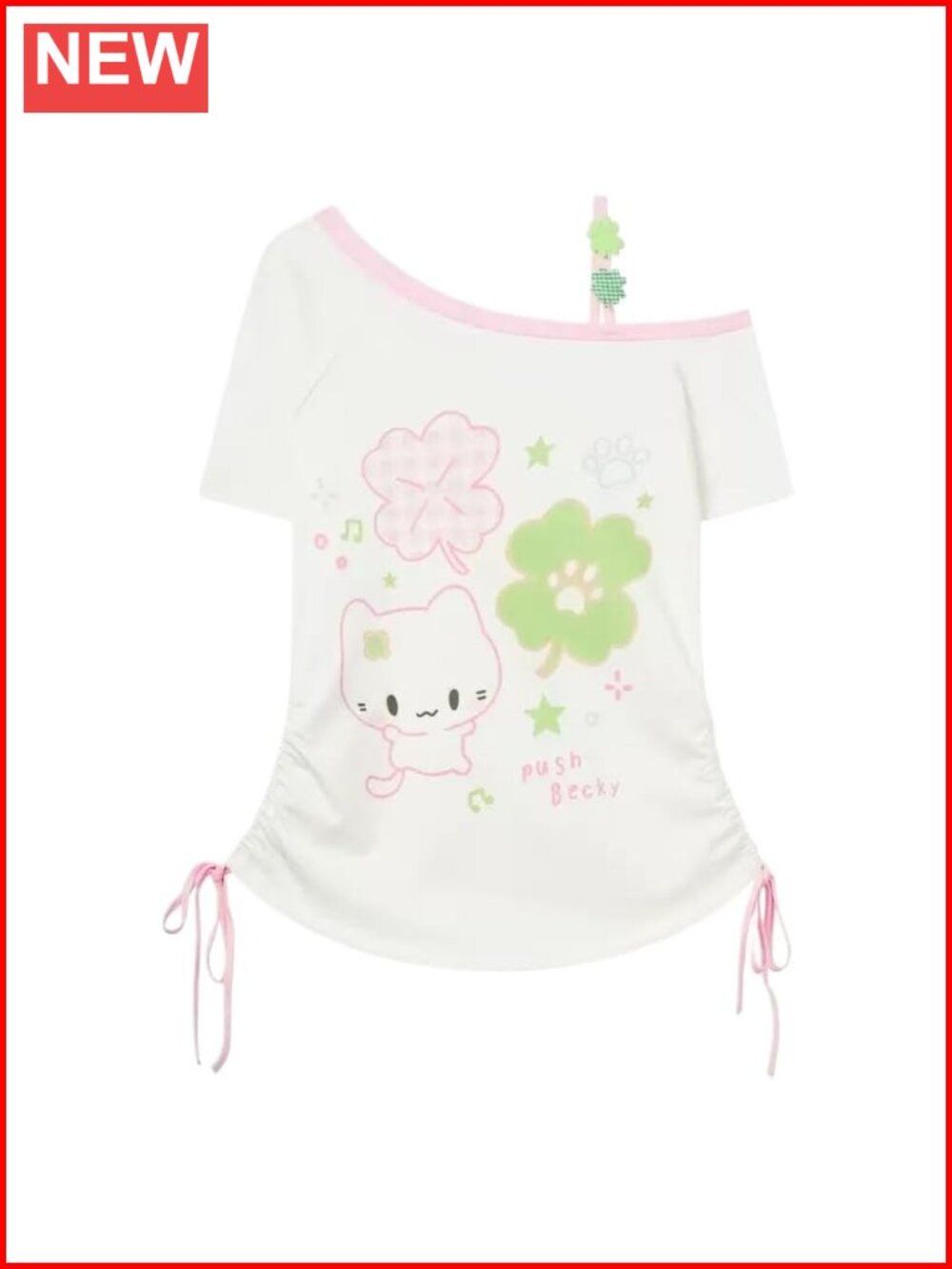 Women Y2K Cat Print Off Shoulder Top Kawaii E Girl Graphic Tee